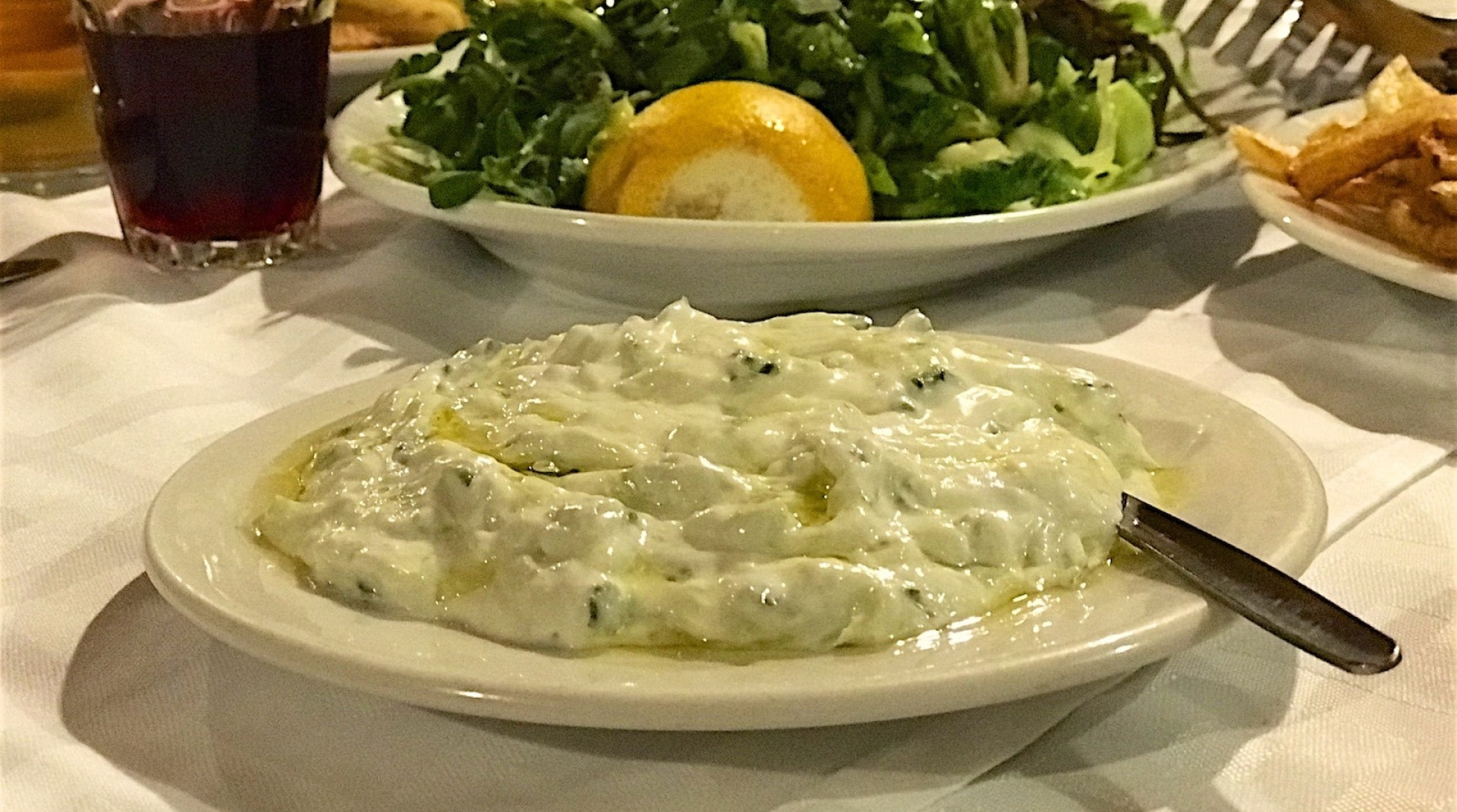 yogurt, cucumbers, garlic, local olive oil, herbs. 
24260 22626